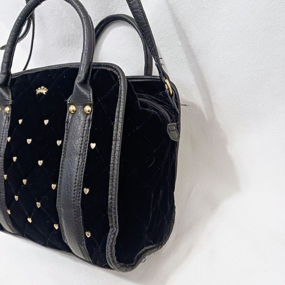Juicy Couture Purse BLACK VELVET Quilted Leather TRIM Square Bag GOLD HEARTS - Picture 6 of 16